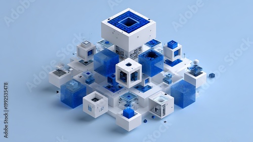 minimalist modular AI structure, clean cube stacking system representing artificial intelligence framework
