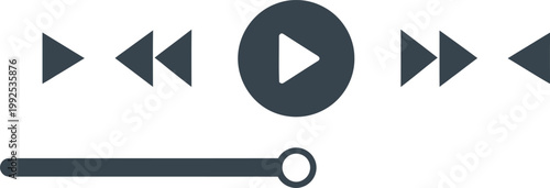 Media player control icons set with play pause rewind fast forward and progress bar