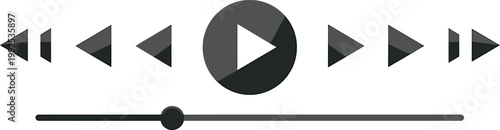 Media player control buttons and playback slider bar icon set in a flat modern vector