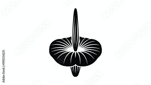 A black and white icon style illustration of a flower blooming