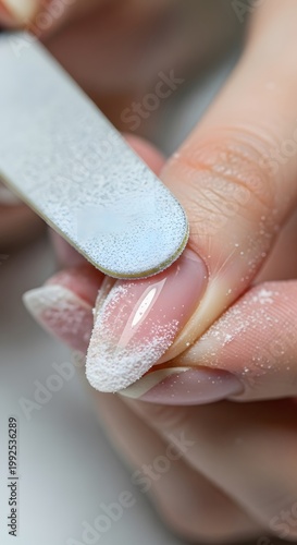 Close Up Of A Woman Filing Her Fingernail With A Nail File At A Nail Salon