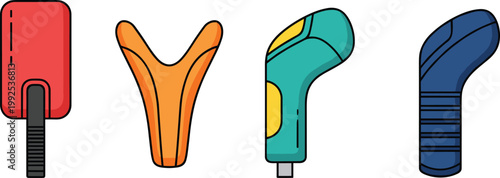 colorful hockey sticks collection cartoon illustration sports equipment design isolated vector style winter game gear playful icons set