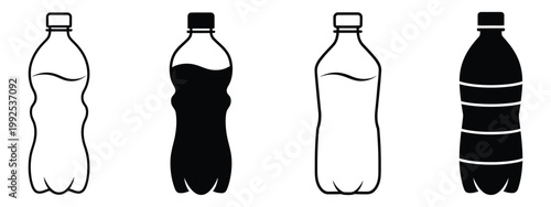 Bottle icon set, plastic bottle symbol collection, clean vector illustration, beverage container outline icons, simple modern design