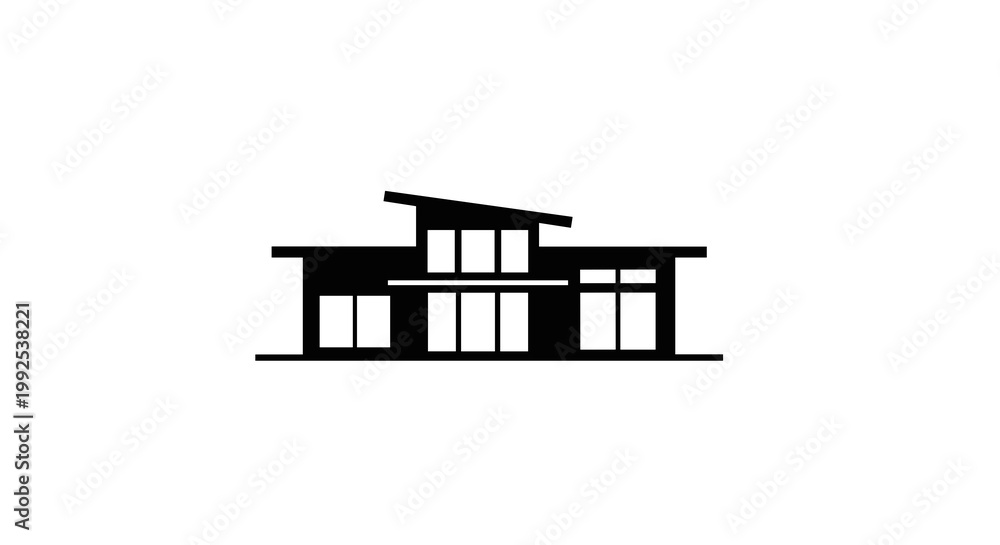 Fototapeta premium Modern house silhouette with large windows.