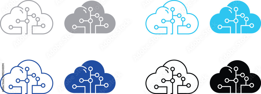 Obraz premium Cloud computing circuit board icon with computing technology connection internet download information architecture abstract electronic background iconography processing communication