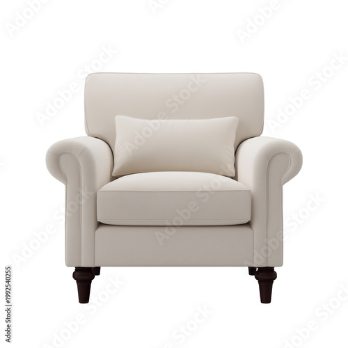 Classic white armchair with pillow isolated on transparent background
