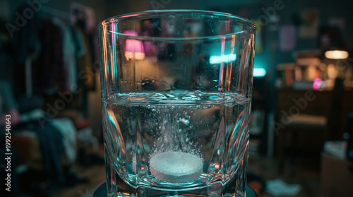 Invisible illness and chronic pain conceptual glass of water and medication