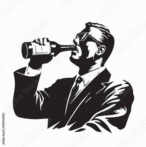 Businessman Drinking Beer Bottle Vector Illustration Isolated On White Background