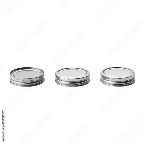 Set of three metal jar lids isolated on transparent background