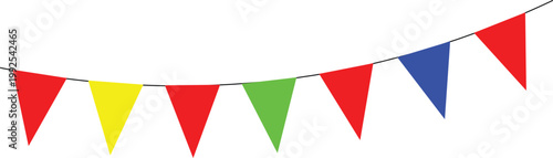 Colorful Celebration Pennants: A vibrant string of triangular pennants dances across the frame, a joyful symbol of festivities and fun. A cascade of color. 