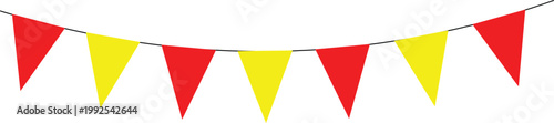 Colorful Garland Celebration: A vibrant string of triangular flags, alternating between red and yellow, creates a festive atmosphere of celebration and joy.