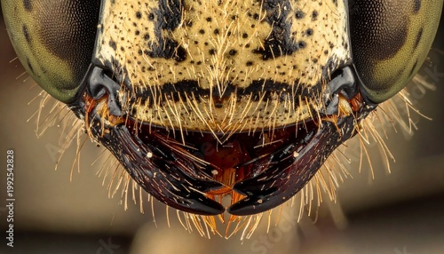 Extreme Close-Up of a Bees Head and Mandibles.