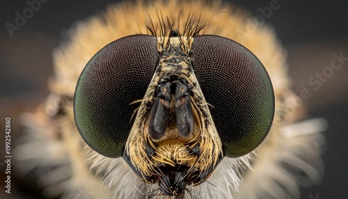 Extreme Close-Up of a Hoverflys Head - Intricate Details and Compound Eyes.