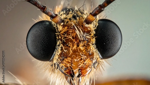 Extreme Close-Up of a Flys Head with Detailed Eye Structure.