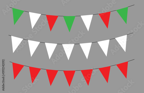 Festive Pennants: A vibrant arrangement of colorful triangular pennants, strung together and displayed against a backdrop, exuding a sense of celebration and joy.