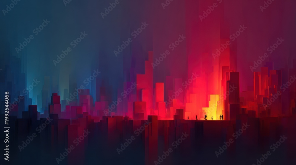 Fototapeta premium Abstract cityscape with vibrant colors and dramatic lighting