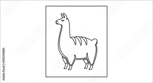Cute Llama Outline Drawing, Vector Illustration, Simple Animal Icon