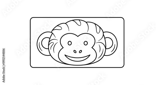 Cute Monkey Face Outline Drawing, Cartoon Animal Head Icon