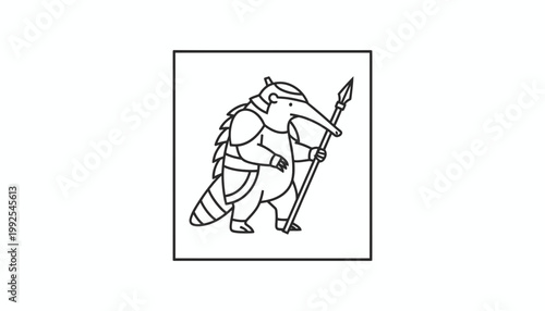 Cartoon Anteater Warrior with Spear, Stylized Animal Character