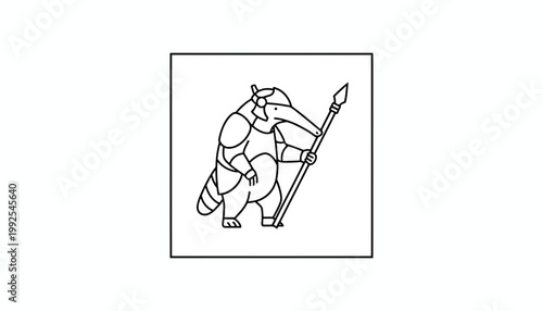 Cartoon Anteater Warrior with Spear and Helmet, Fantasy Creature Character
