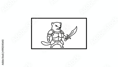 Cartoon Ferret Warrior with Sword and Armor, Fantasy Character