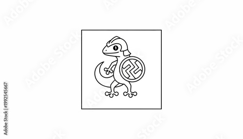 Cartoon Gecko Warrior with Swastika Shield