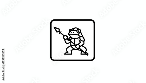 Cartoon Frog Warrior Holding Spear