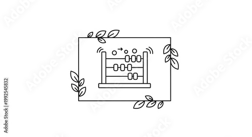 Vintage Abacus with Leaves: Retro Calculation Tool, Education, and Nature Concept