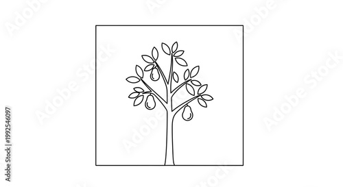 Simple Line Art of a Fruit Tree with Avocados