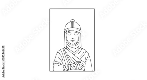 Muslim Woman Warrior with Helmet and Bandages, Strength and Resilience