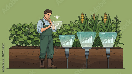 Man watering plants with funnel.