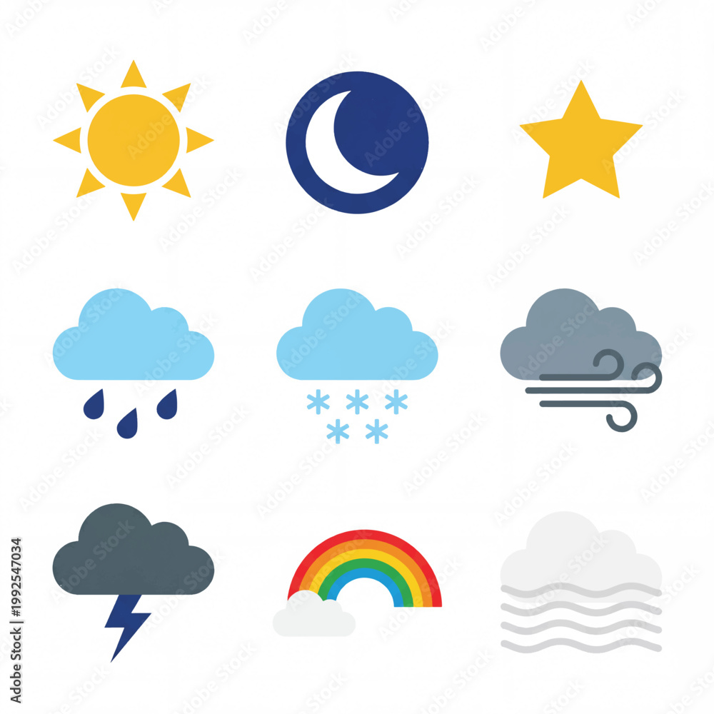 Obraz premium Collection of Weather Icons Representing Different Conditions 1.