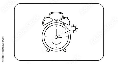 Retro Alarm Clock with Sunrise Icon, Symbolizing Morning Wake Up and New Day Start