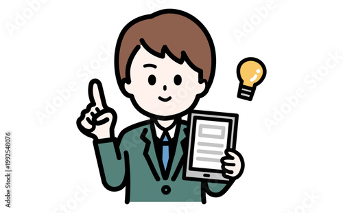 タブレットを使ってサービスの改善を提案するサポートスタッフのイラスト