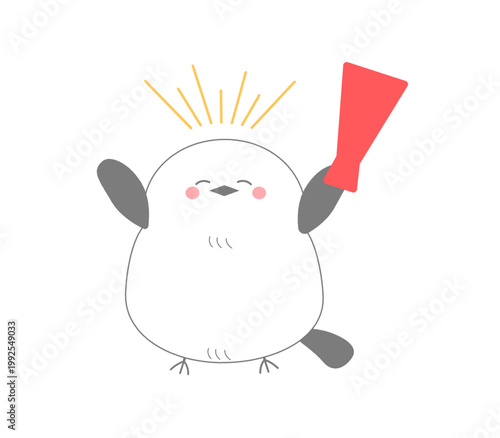 赤いメガホンを持ちエールを送るかわいいシマエナガのイラスト