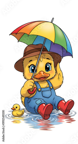 A duckling holding an umbrella