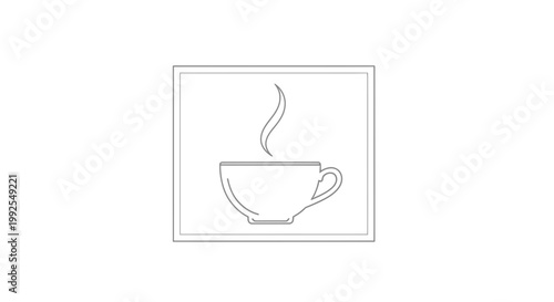 Minimalist Line Art of a Steaming Coffee Cup, Hot Beverage Icon