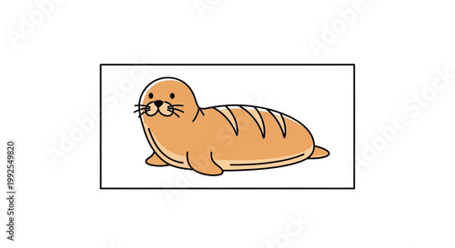 Cute Seal Bread Character Illustration, Kawaii Animal Food Fusion