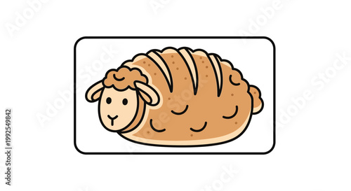 Cute Sheep Bread Loaf Cartoon Character, Funny Food Animal Hybrid