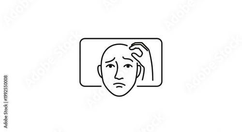 Confused Man Scratching Head Icon, Frustration and Doubt Symbol