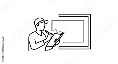 Construction worker inspecting blueprint on site, planning building project, professional survey