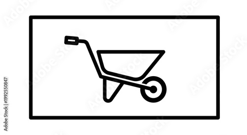 Simple Line Icon of a Wheelbarrow on a White Background