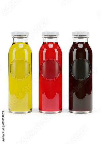 Three glass bottles of juice
