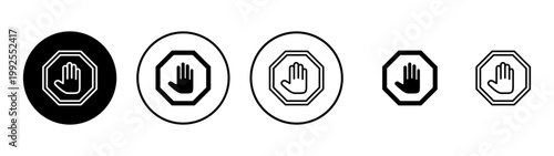 Stop icon vector. stop road sign. hand stop sign and symbol. Do not enter stop red sign with hand