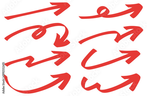 手書きの矢印セット 赤ペンで描いたような太いあしらい