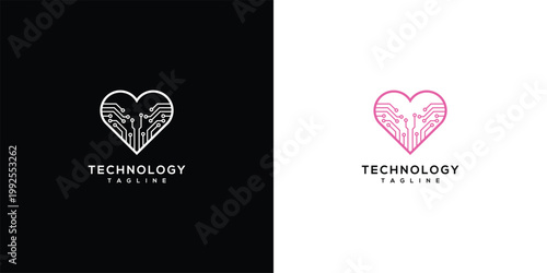 Technology Heart Circuit Board Logo Concept