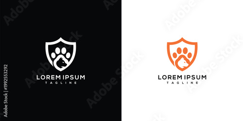 Minimalist Pet Protection Shield Logo with Paw Print and Cat Head Icon Design