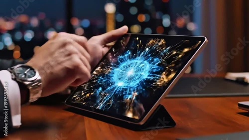 Innovative futuristic digital technology concept displayed on a modern portable device