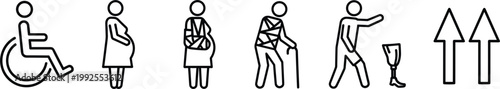 Inclusive Accessibility Icon Set for Mobility Challenges, Disabled, Pregnant, Injured, and Prosthetic Users, Vector Illustration