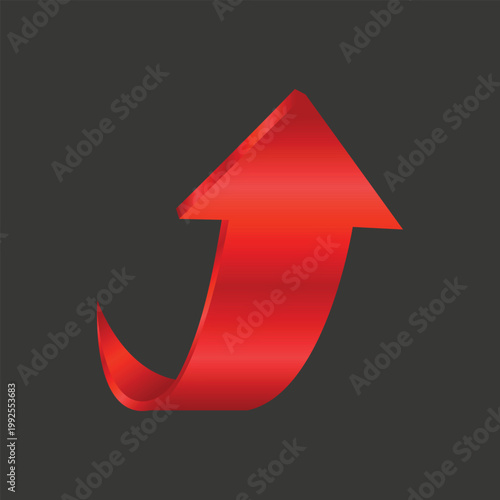 3D Red Upward Arrow Glossy Growth Direction Symbol Isolated Vector Illustration
